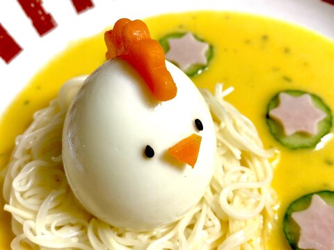 お子様に！冷製ポタージュのパスタ風巣籠もりそうめん